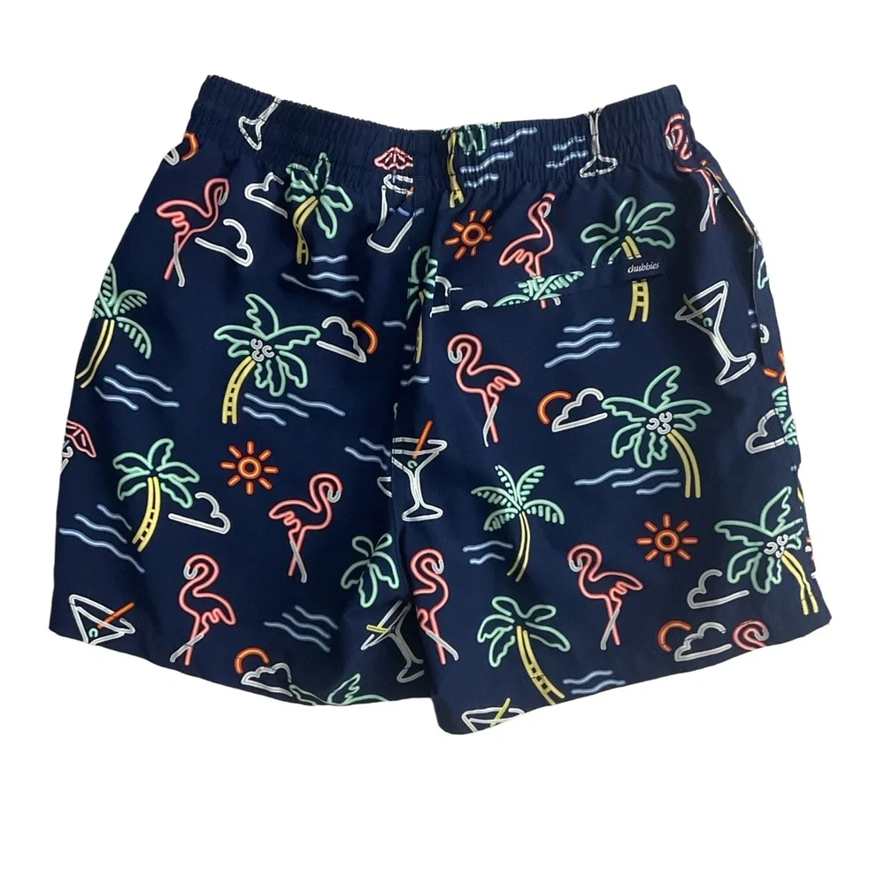 Chubbies Navy Blue Drawstring Waist Tropical Print ElasticSwim Trunks Shorts Sma